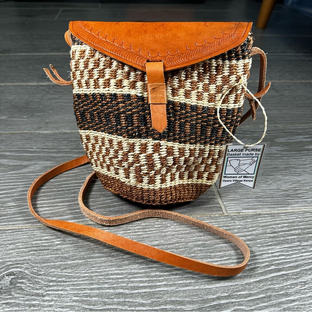 Handmade Woven Sisal Bag With Leather Cross Body Basket Bag Women of Mercy